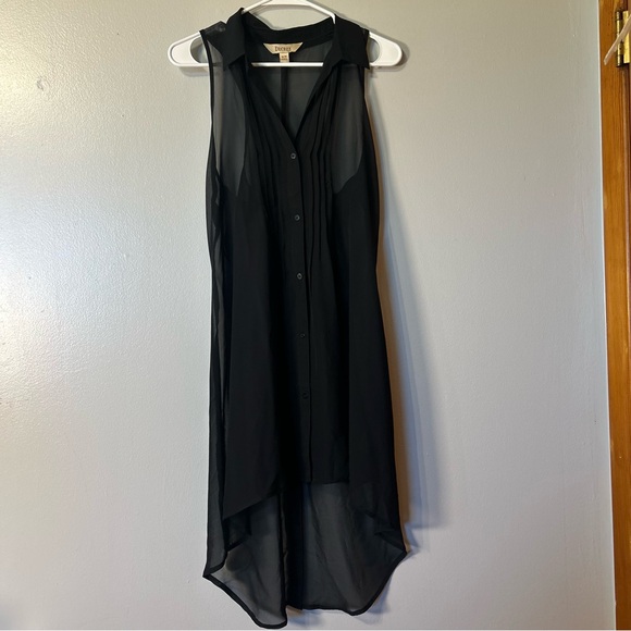 Decree Womens Top Medium Black Sheer Button Tunic Dress Basic Minimal Sleeveless - Picture 1 of 9
